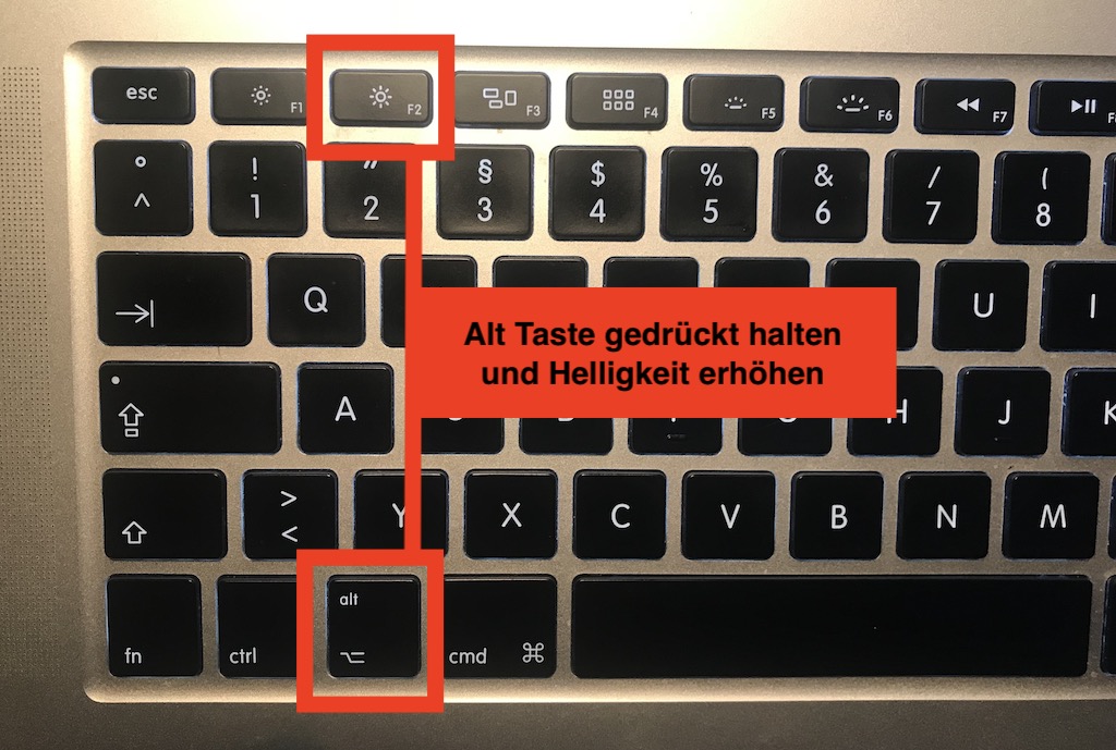 Mac Monitor Tastaturkürzel (Alt + Helligkeit)